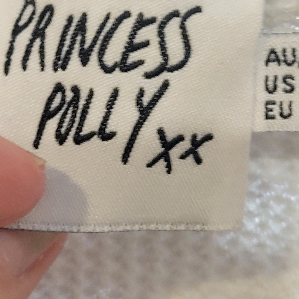 POLY PRINCESS CROPPED WAFFLE KNIT WHITE TOP - Picture 3 of 6